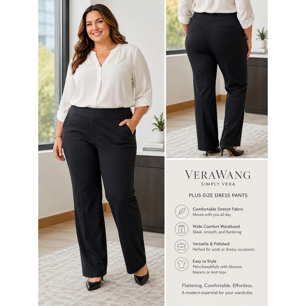 Vera Wang Capri Pants Womens XXL Black NEW Stretch Dress‎ Trousers
